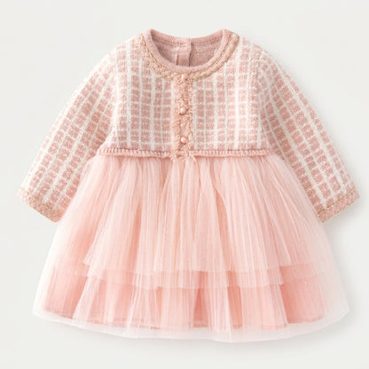 Long Sleeve Knit Tulle Dress
