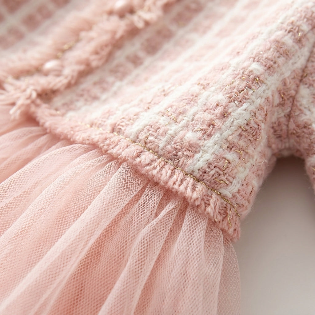 Long Sleeve Knit Tulle Dress