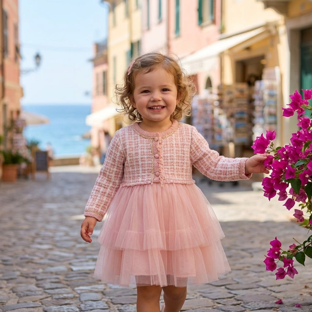 Long Sleeve Knit Tulle Dress