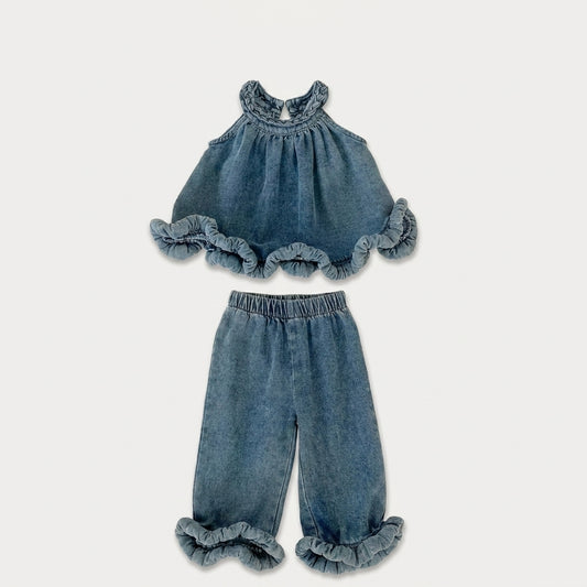 Casual Ruffle Top and Pants Set