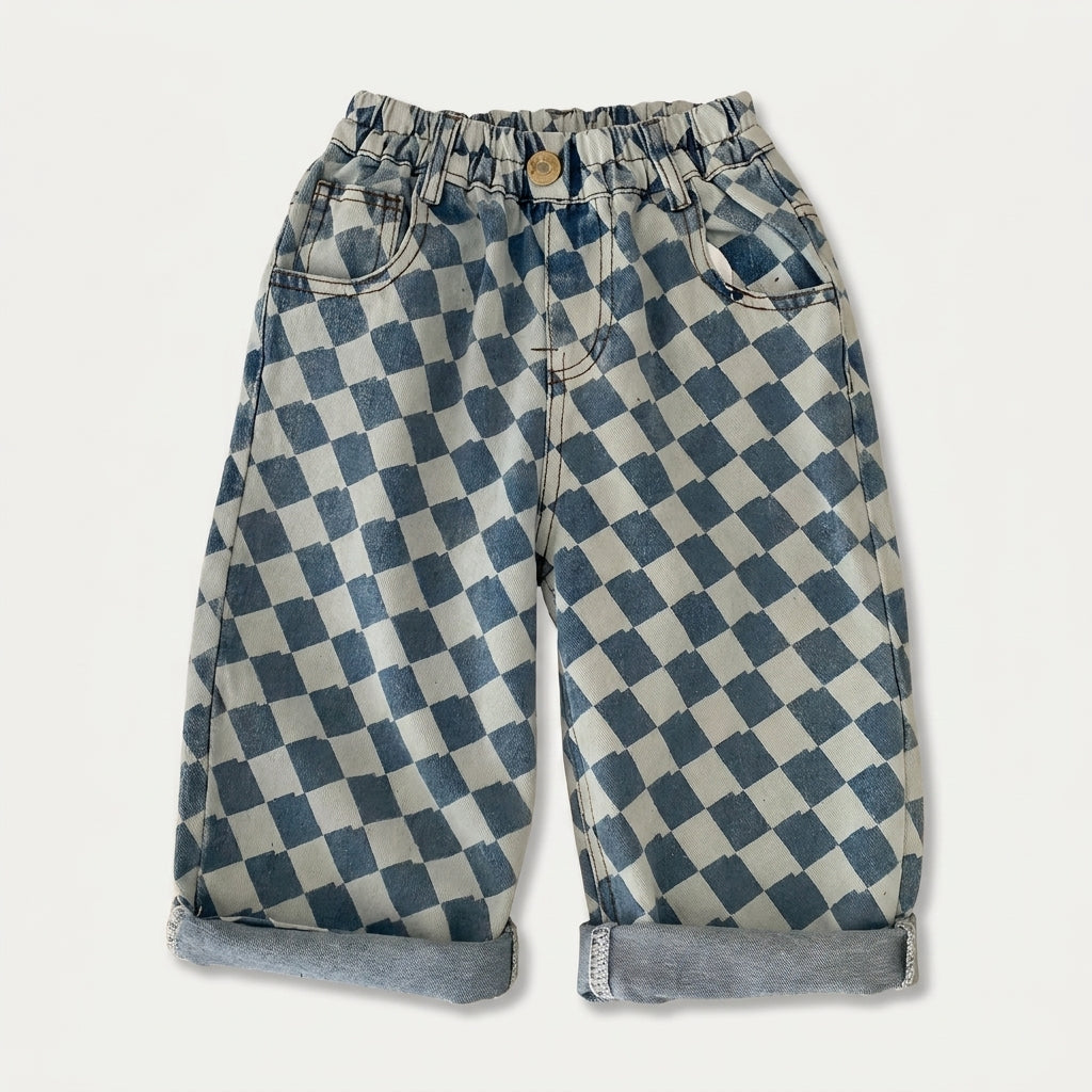 Checkered Denim Pants