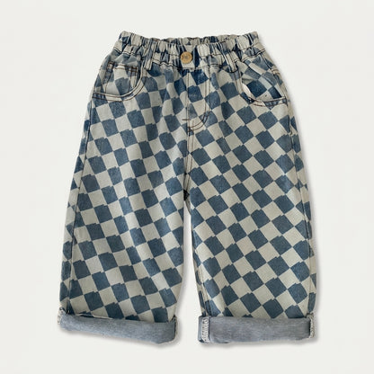 Checkered Denim Pants