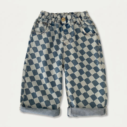 Checkered Denim Pants