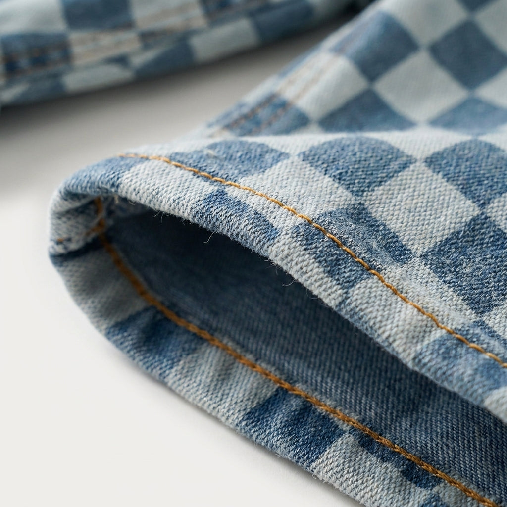 Checkered Denim Pants