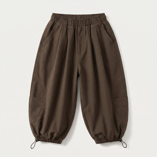 Brown Cotton Loose Fit Pants