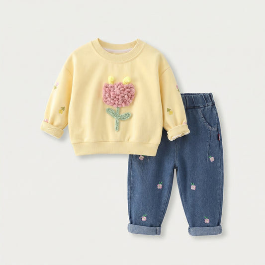 Floral Sweatshirt and Denim Set