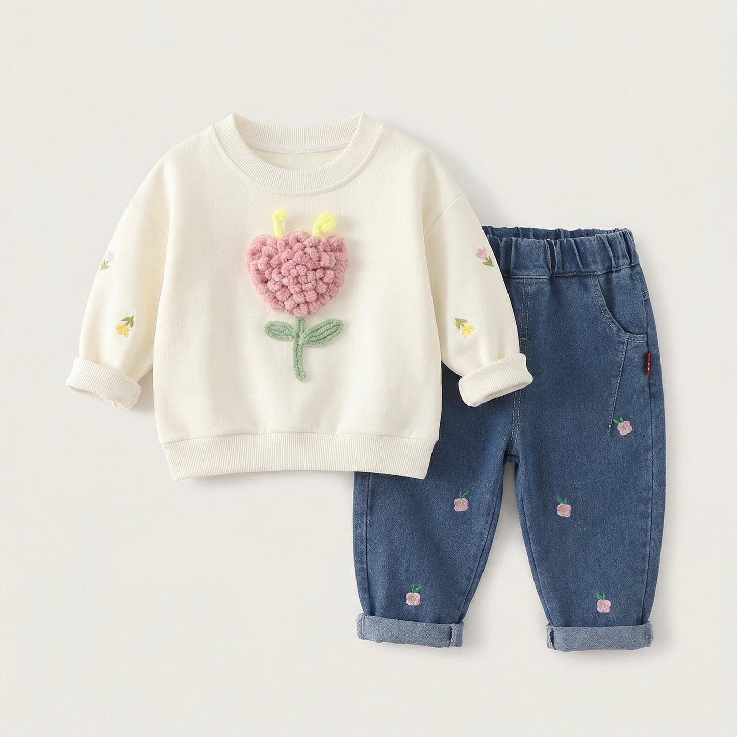 Floral Sweatshirt and Denim Set