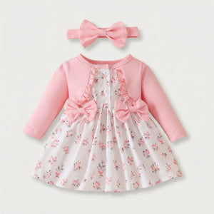 Pink Floral Bow Dress Set