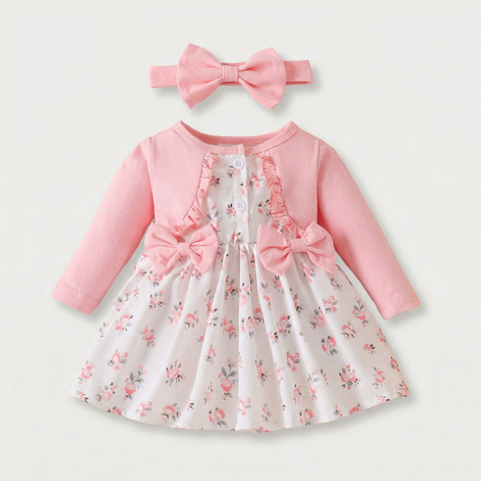 Pink Floral Bow Dress Set