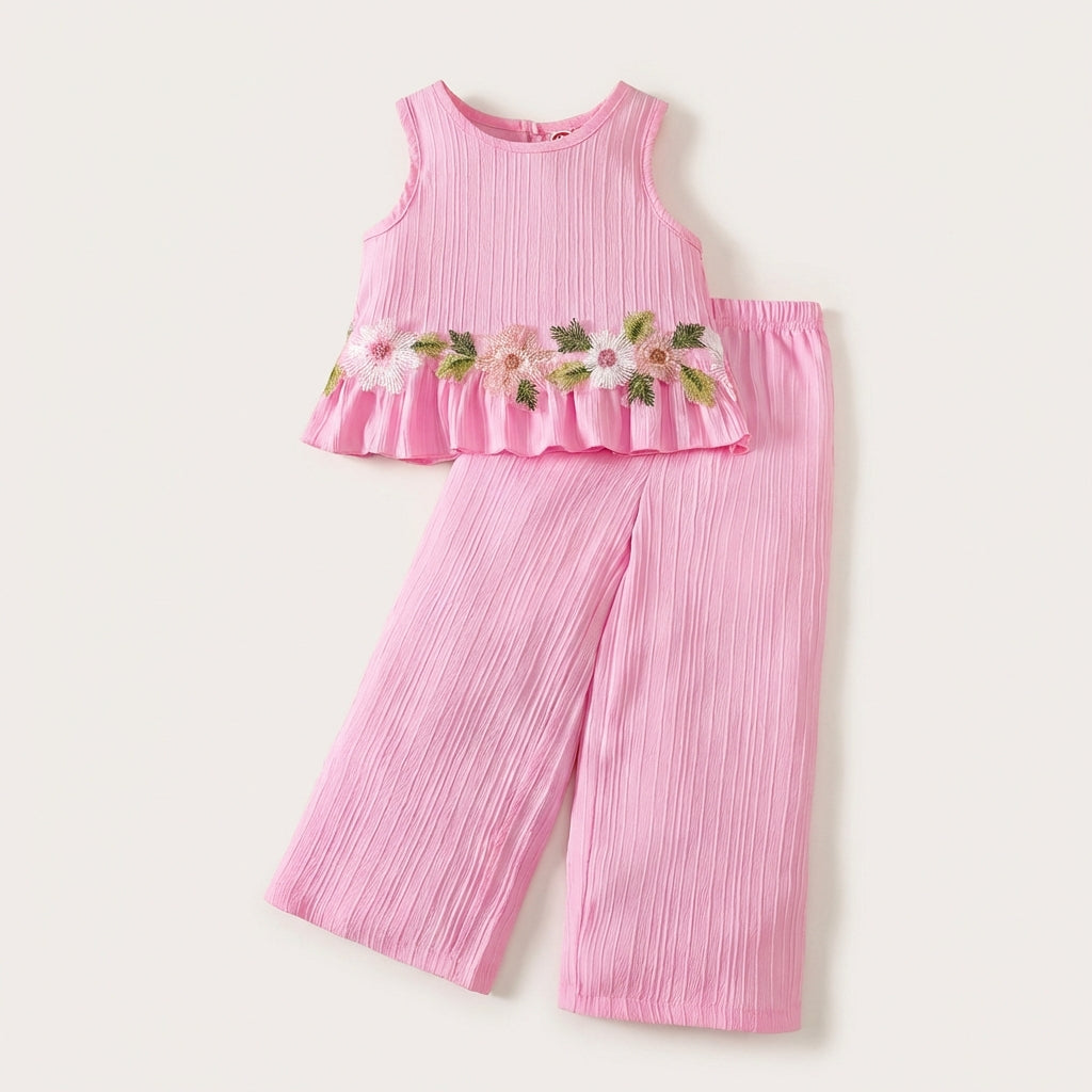 Pink Floral Peplum Top and Pants Set