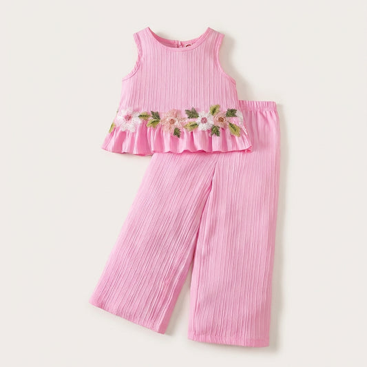 Pink Floral Peplum Top and Pants Set