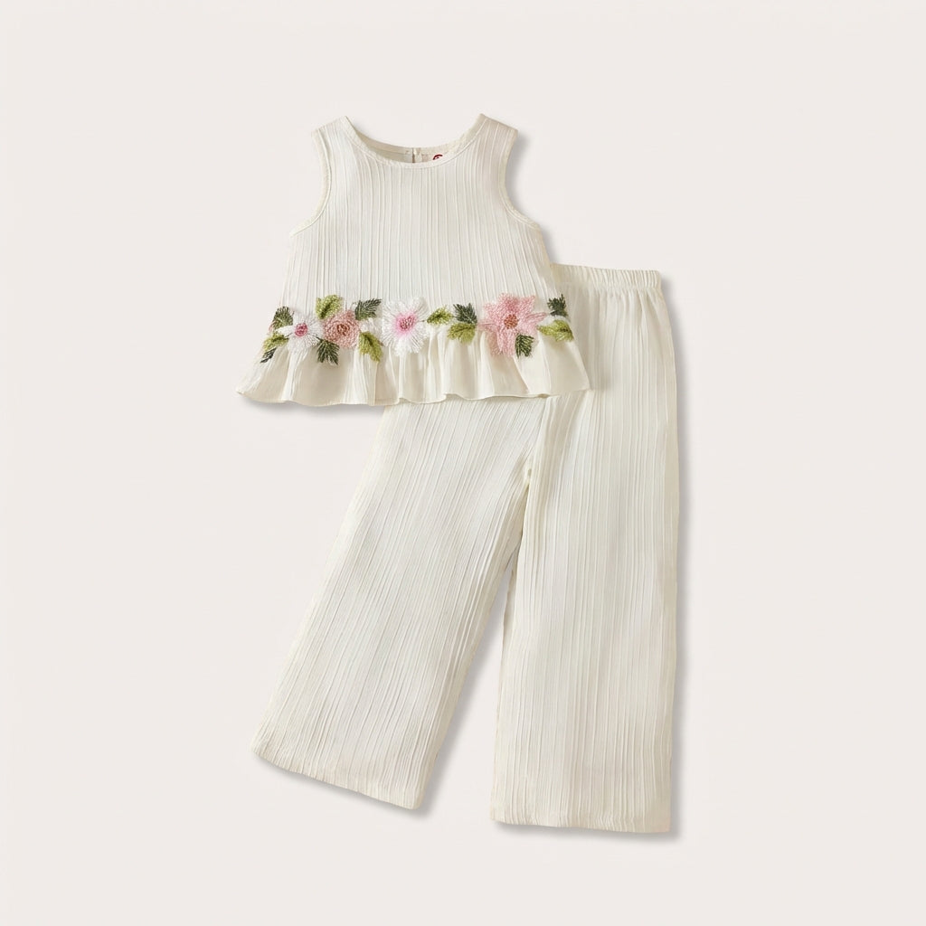 Pink Floral Peplum Top and Pants Set