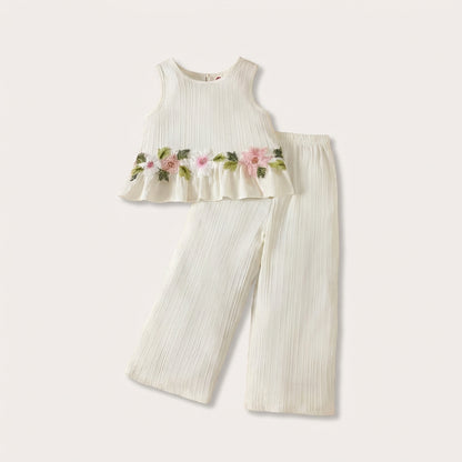 Pink Floral Peplum Top and Pants Set