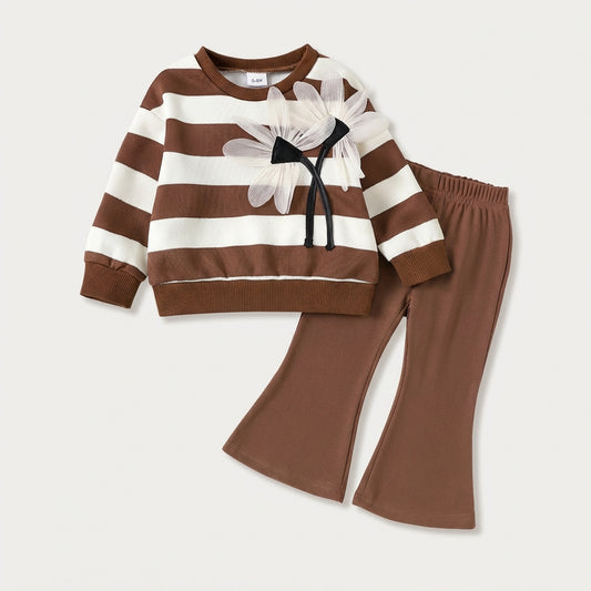 Striped Sweatshirt and Flared Pants Set