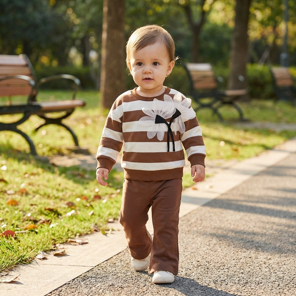 Striped Sweatshirt and Flared Pants Set
