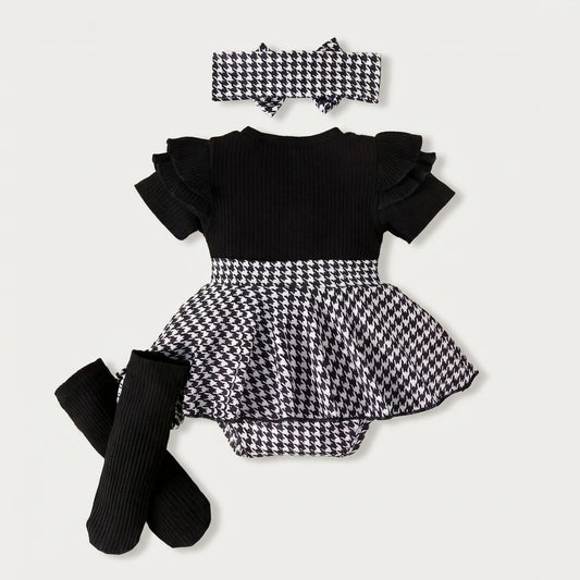 Houndstooth Romper Three Piece Set