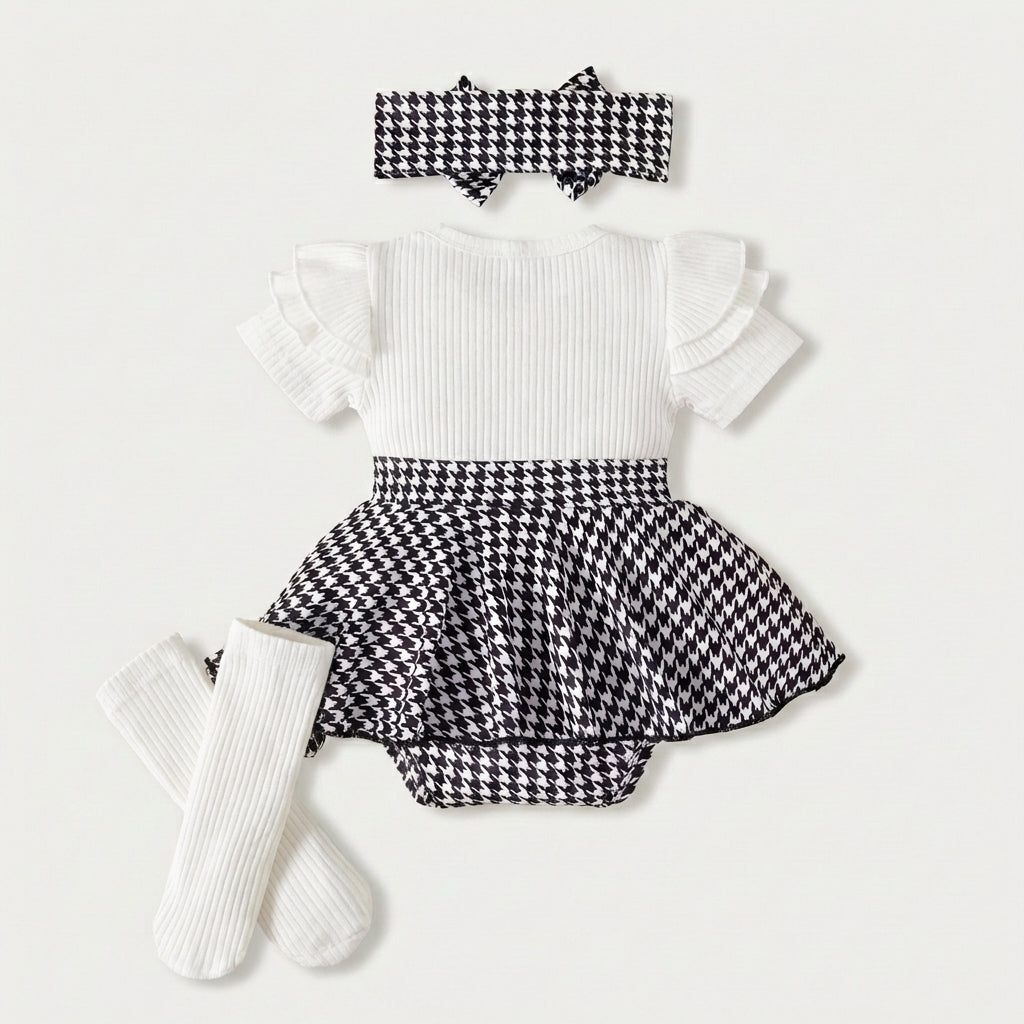 Houndstooth Romper Three Piece Set