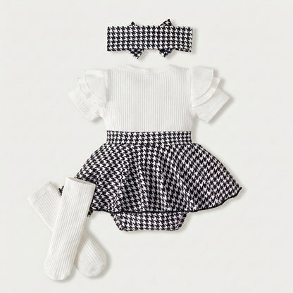 Houndstooth Romper Three Piece Set