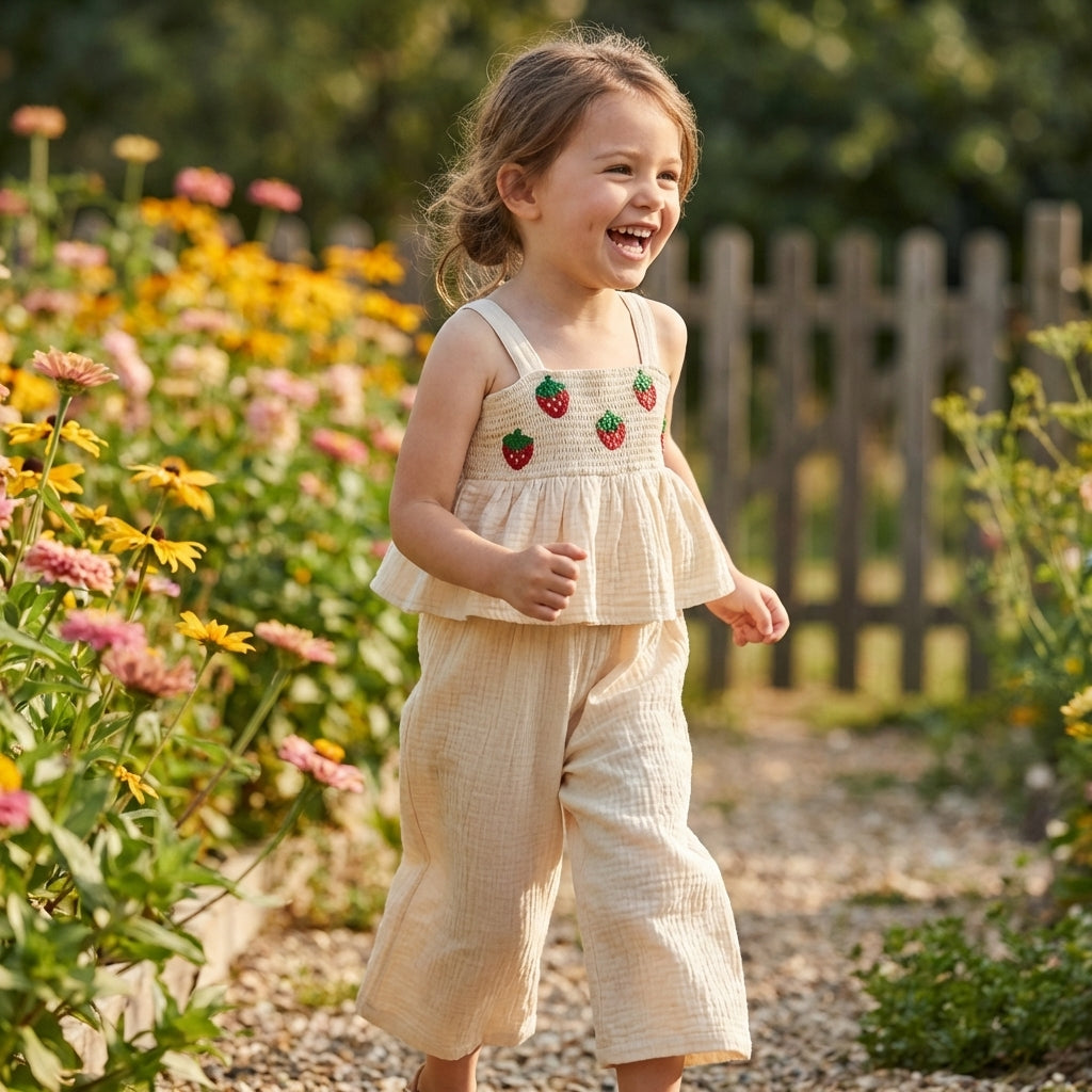 Strawberry Smocked Top and Pants Set