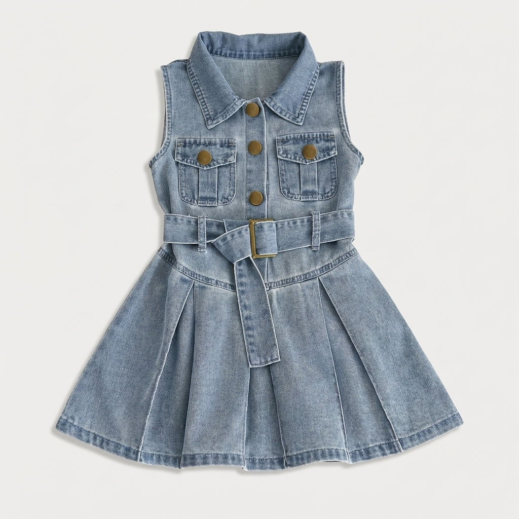Pleated Ruffle Girls Dress