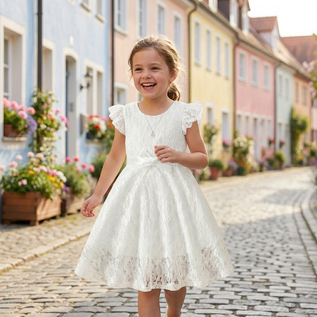 Lace Flutter Sleeve Dress