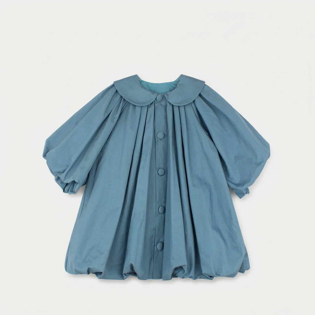Cotton Puff Sleeve Button Dress