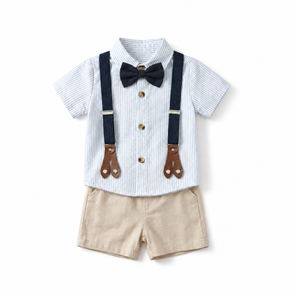 Striped Shirt and Suspender Shorts Set