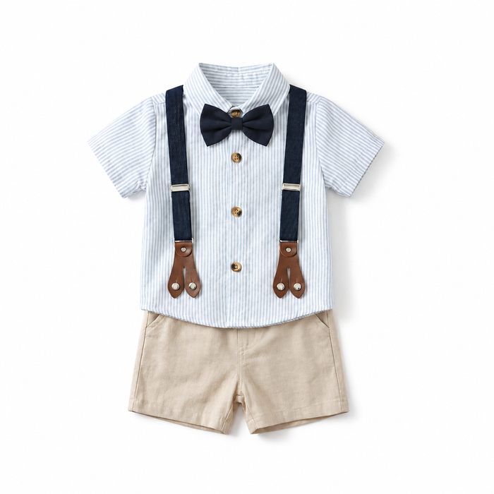 Striped Shirt and Suspender Shorts Set