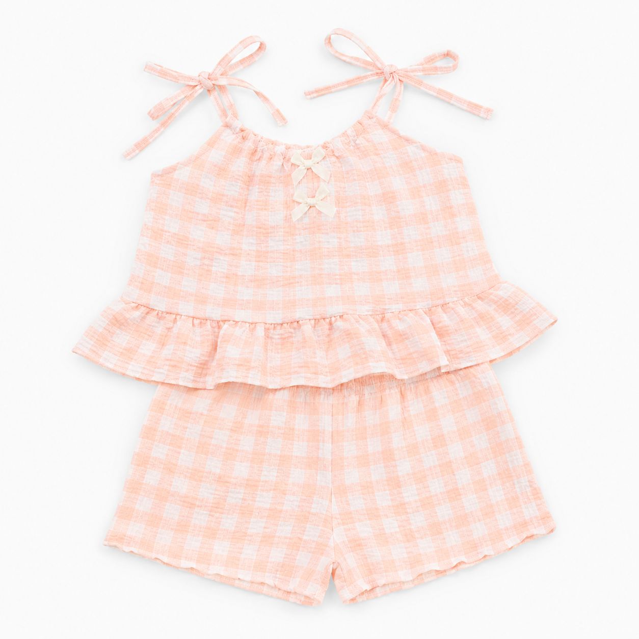 Peach Gingham Shorts Set