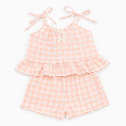 Peach Gingham Shorts Set