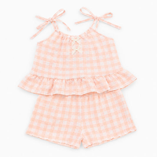 Peach Gingham Shorts Set