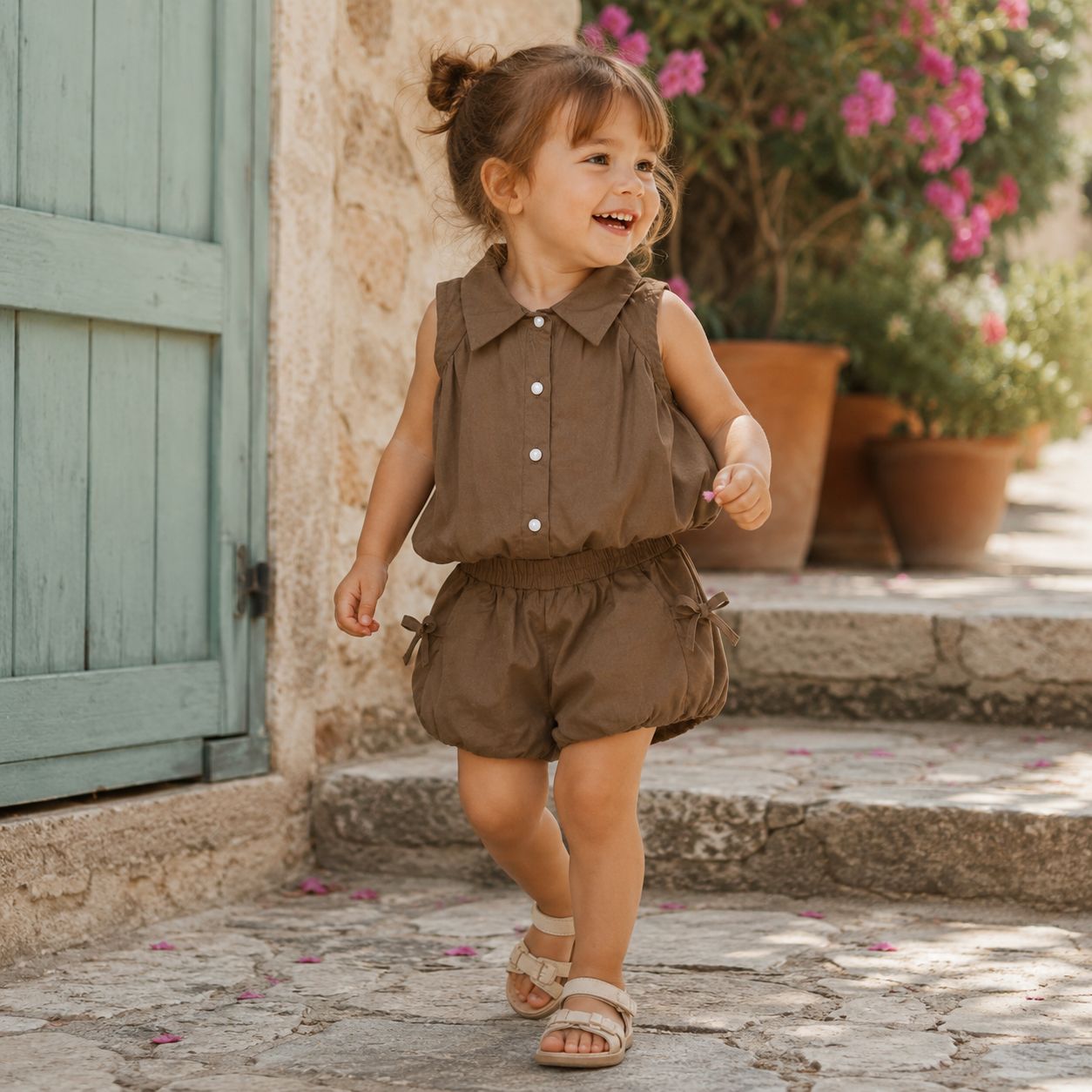 Button Front Shorts Set