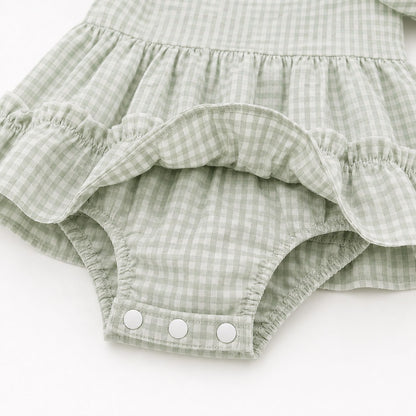Plaid Baby Romper with Headband