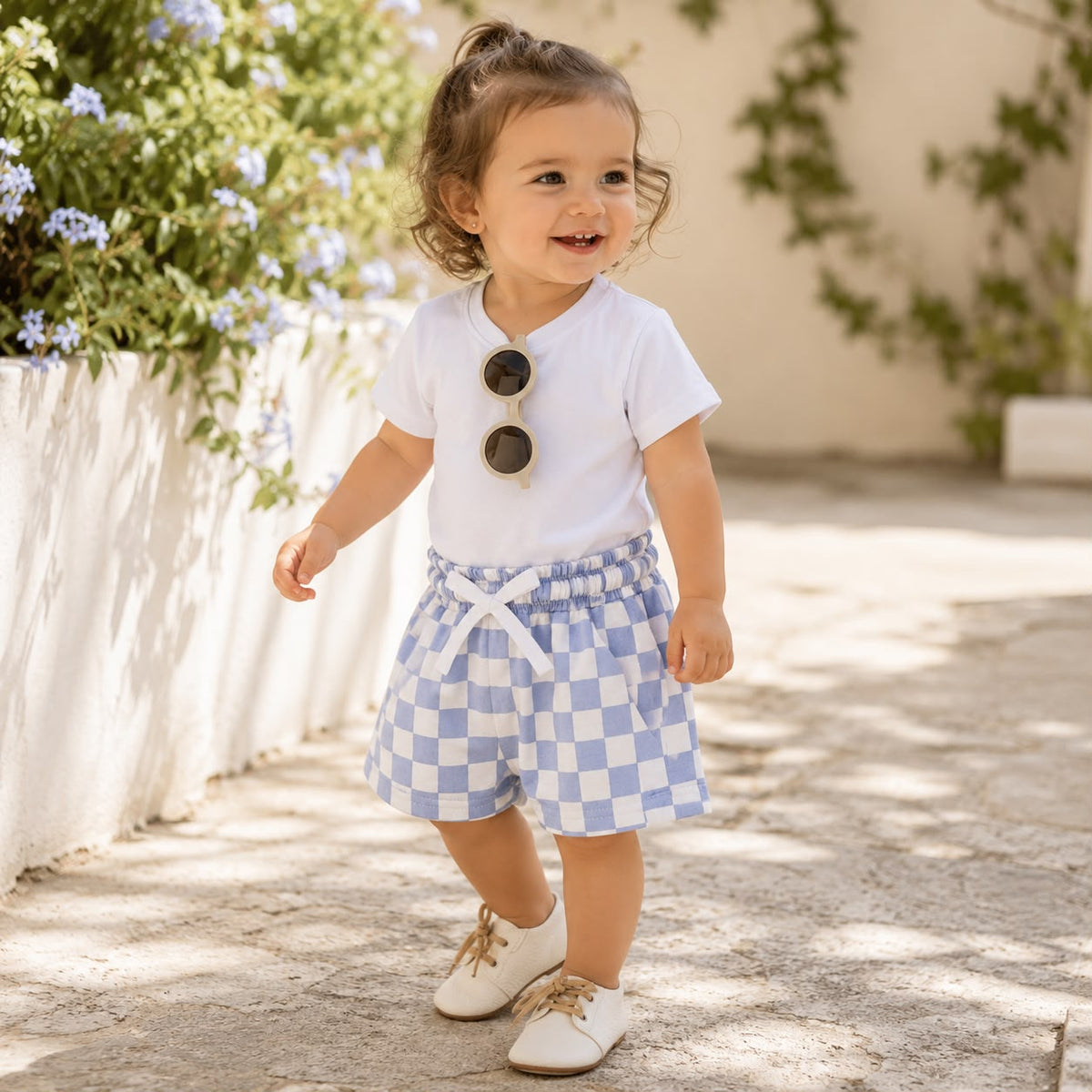 Cotton Tee and Check Shorts Set