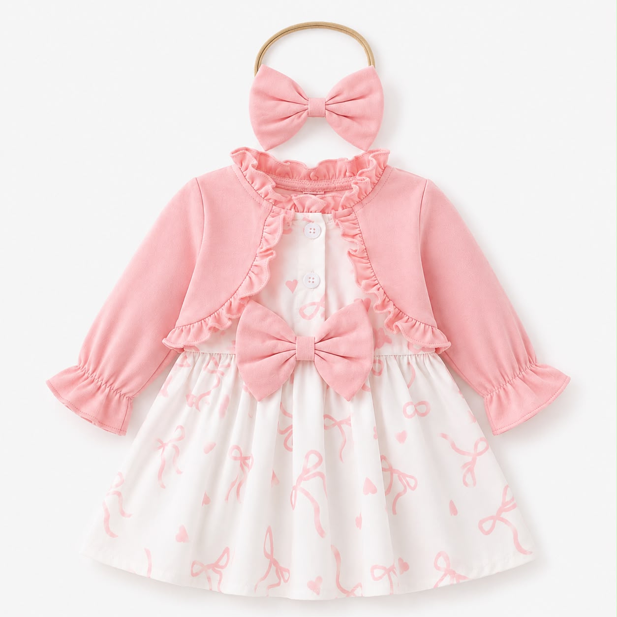 Pink Floral Bow Dress Set
