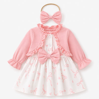 Pink Floral Bow Dress Set