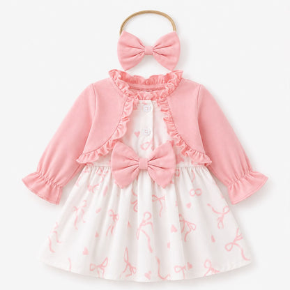 Pink Floral Bow Dress Set