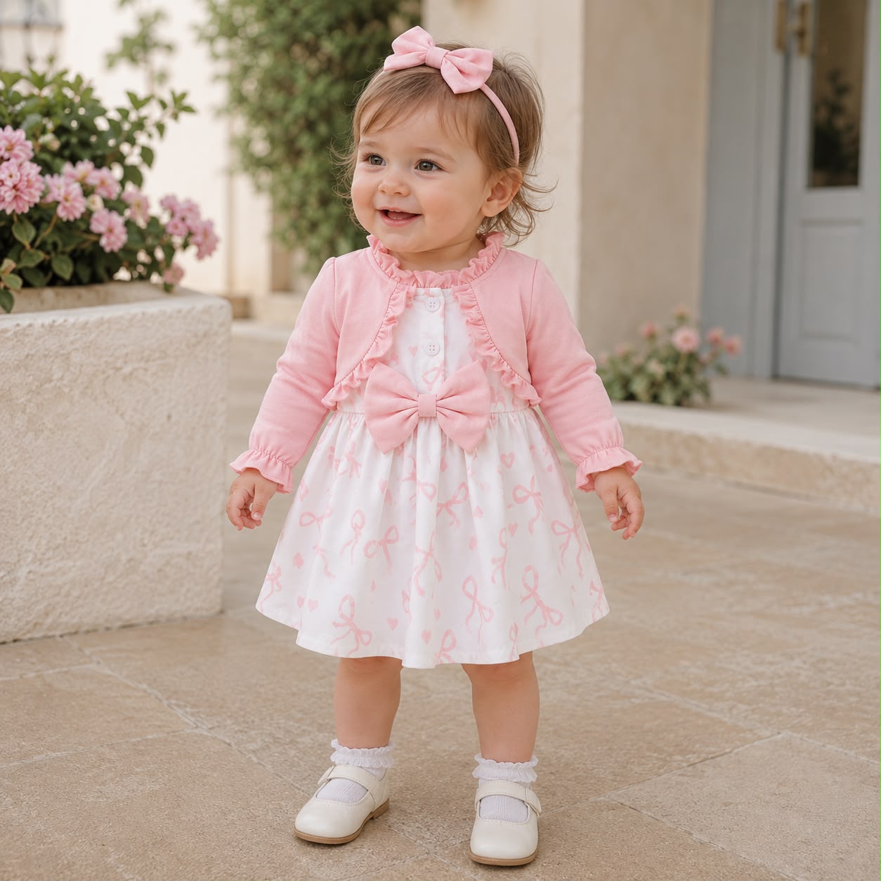 Pink Floral Bow Dress Set
