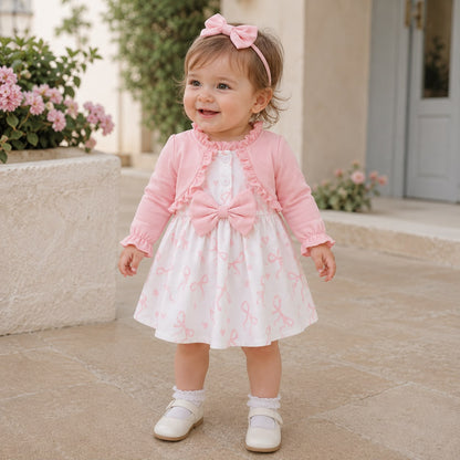Pink Floral Bow Dress Set