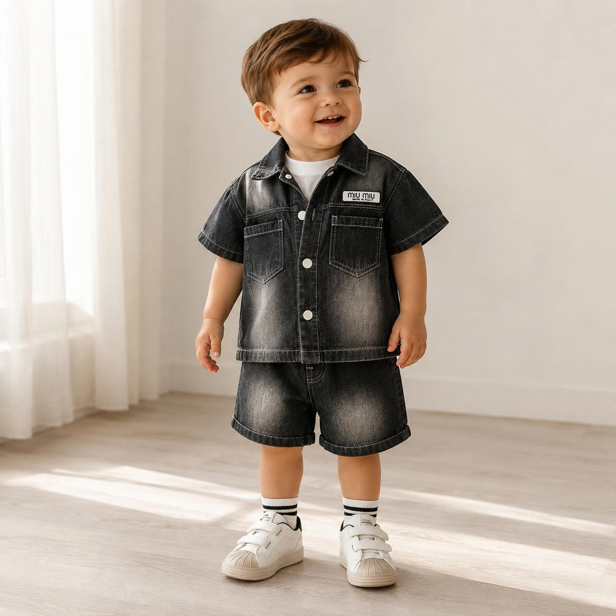 Denim Shirt and Shorts Set