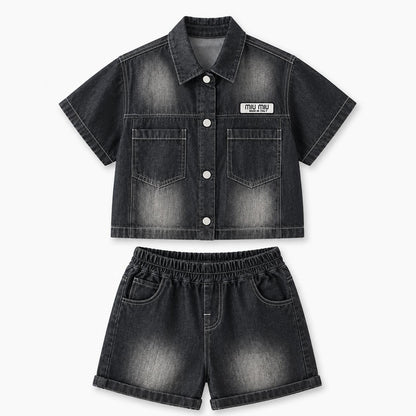Denim Shirt and Shorts Set