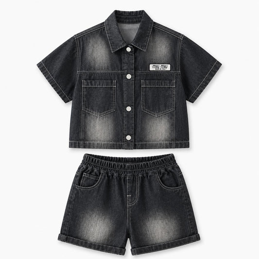 Denim Shirt and Shorts Set