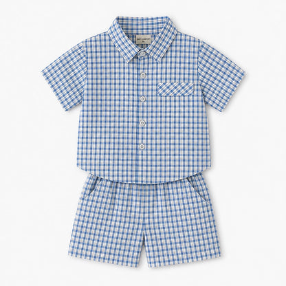 Blue Check Shirt Set