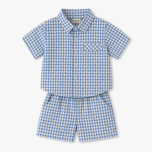 Blue Check Shirt Set