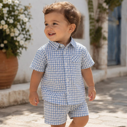Blue Check Shirt Set