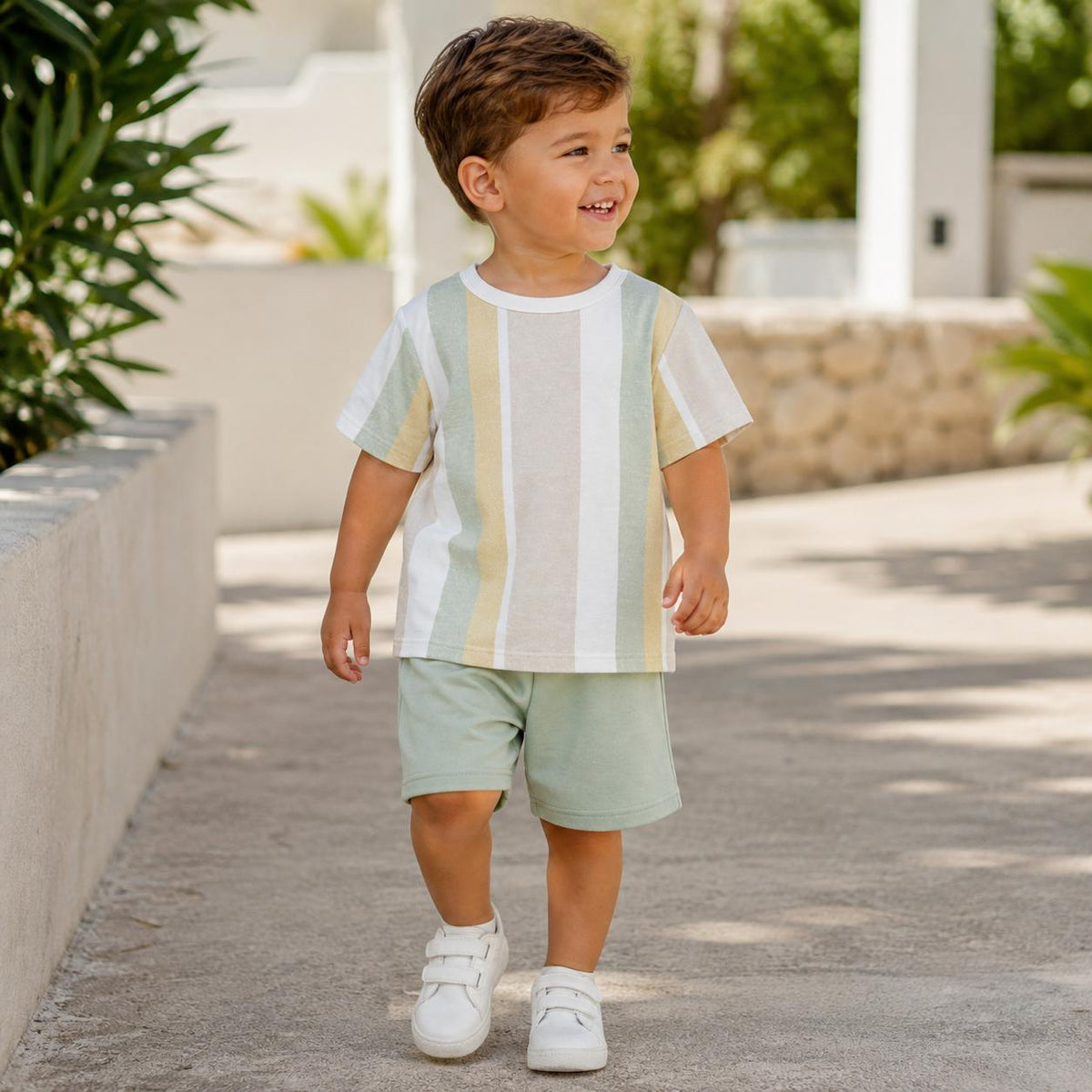 Striped T Shirt and Shorts Set