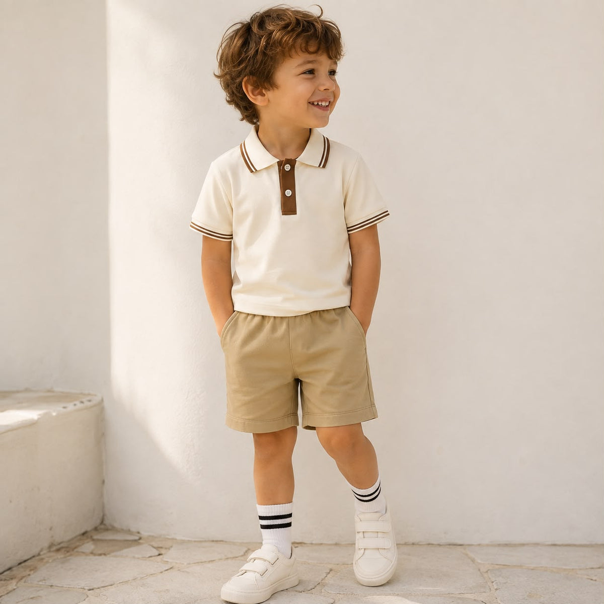 Striped Trim Shorts Set
