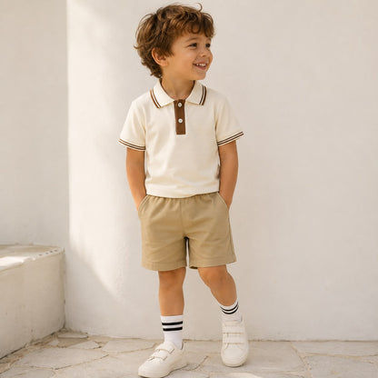 Striped Trim Shorts Set