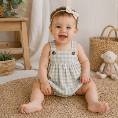 Gingham baby romper
