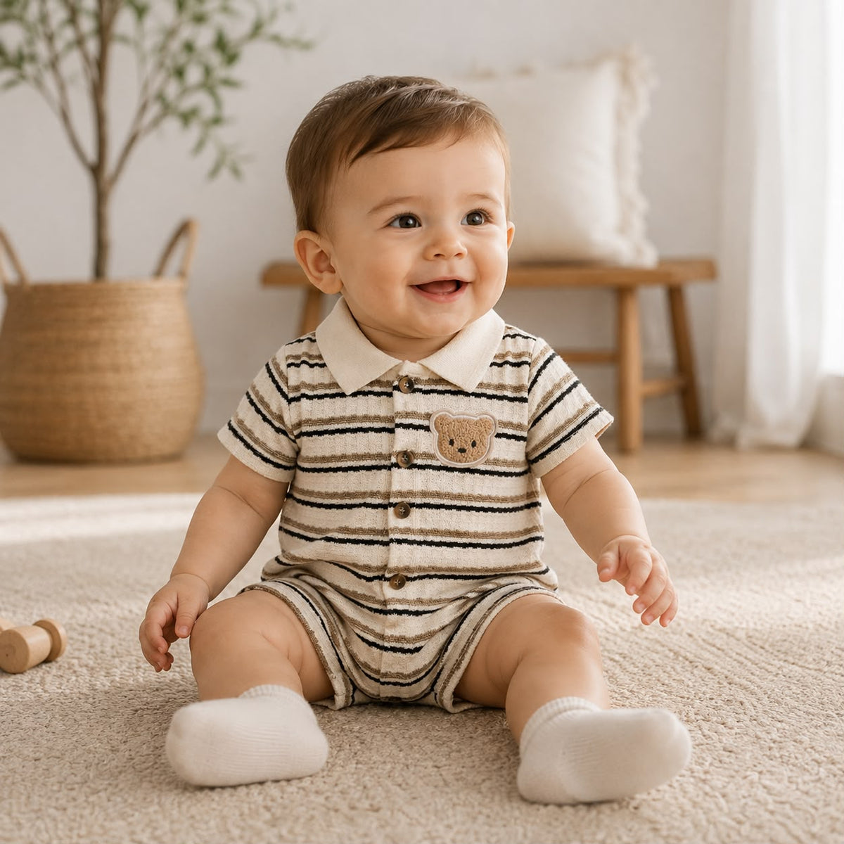 Striped Baby Polo Romper